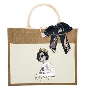 Custom Canvas Tote Bag, Large Size - Be Your Queen - Cream Tote